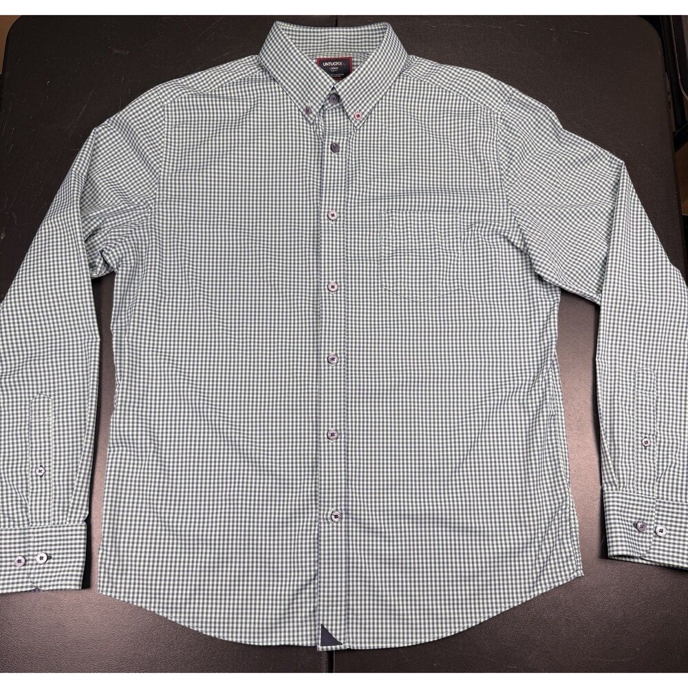 UNTUCKit Button Down Shirt Mens Large Green Plaid Slim Fit Long Sleeve Nylon